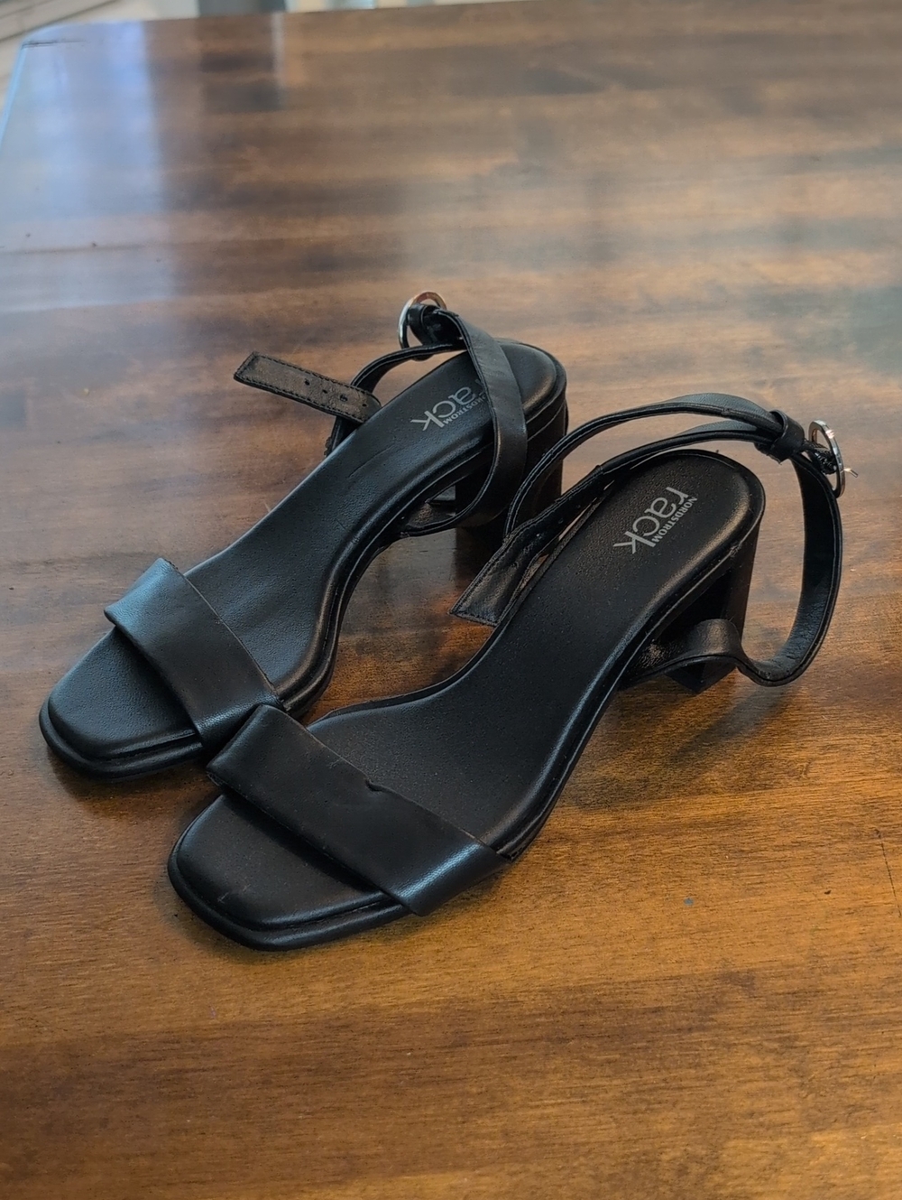 Rachel Park Black Ankle-Strap Block Heel Sandals
